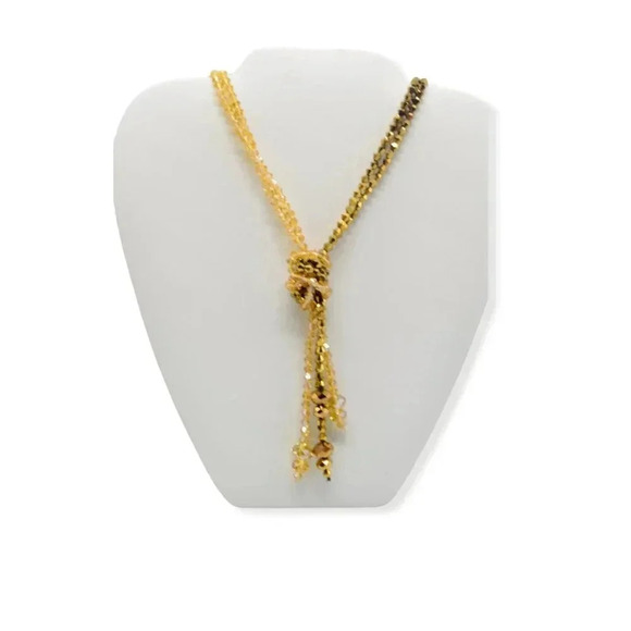 Gold Crystal Metallic Bead Beaded Long Flapper Inspired Vintage Necklace - Picture 1 of 6
